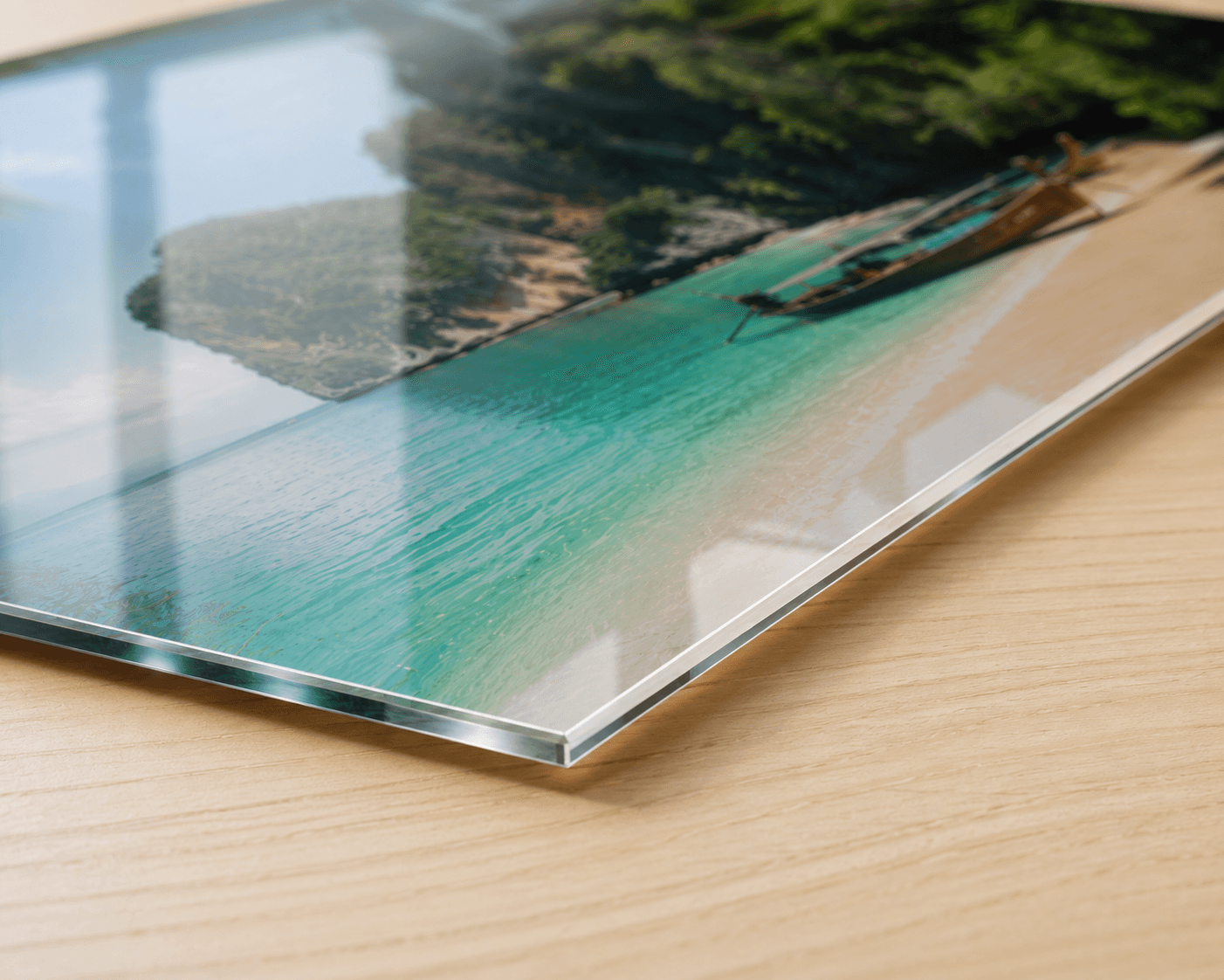 Close-up van een foto op plexiglas