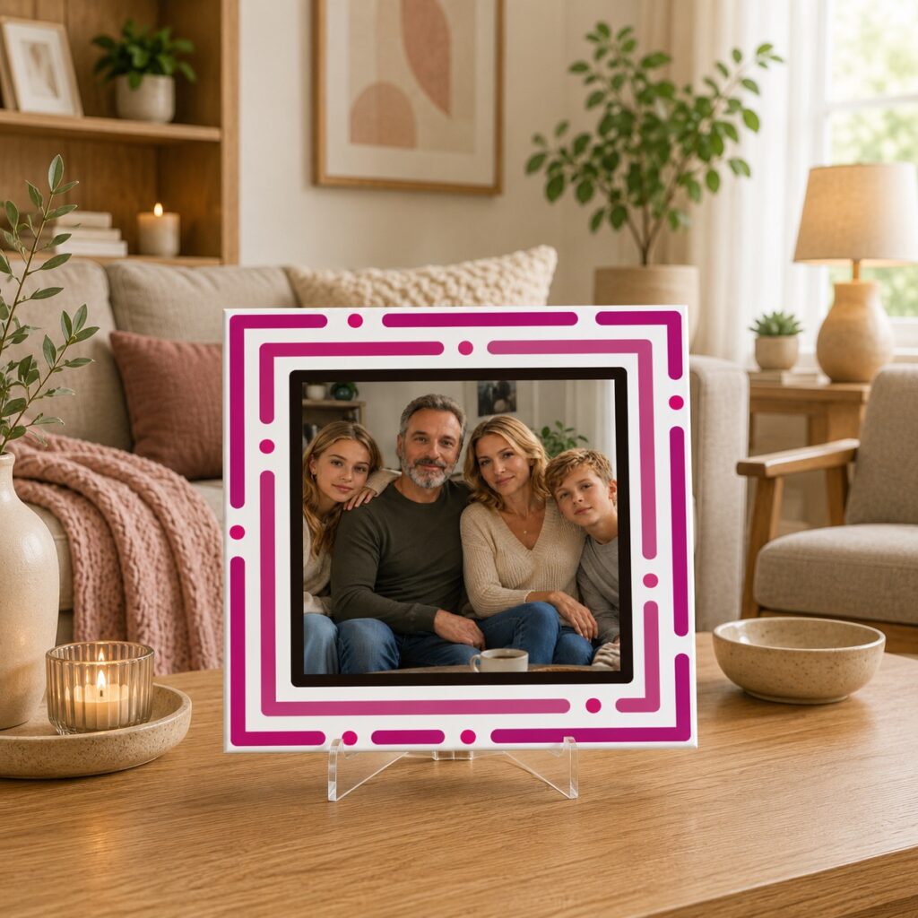 Tegel Fotokaders - Lijnen en stippen roze