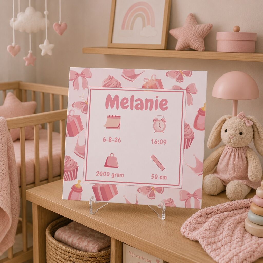 Tegel Geboorte - Roze rand meisje