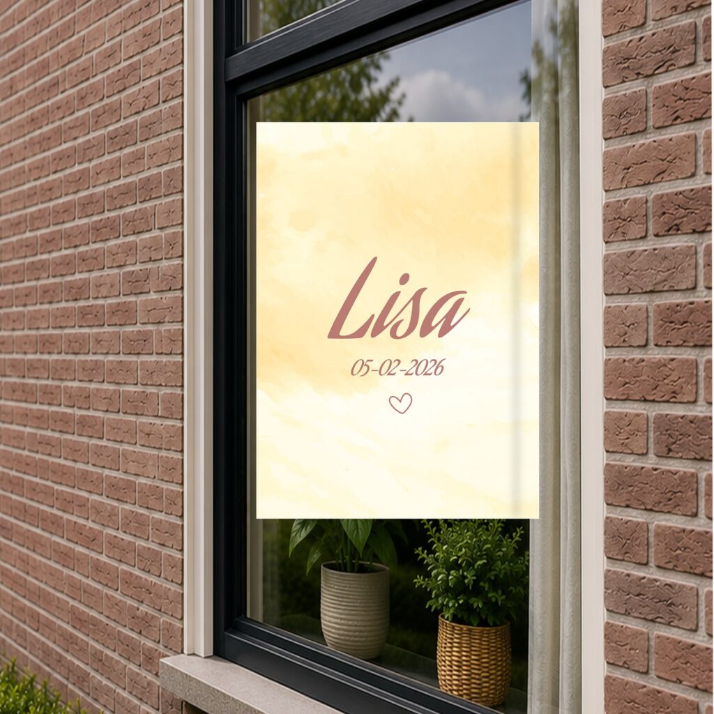 Raambord Geboorte - Gele waterverf