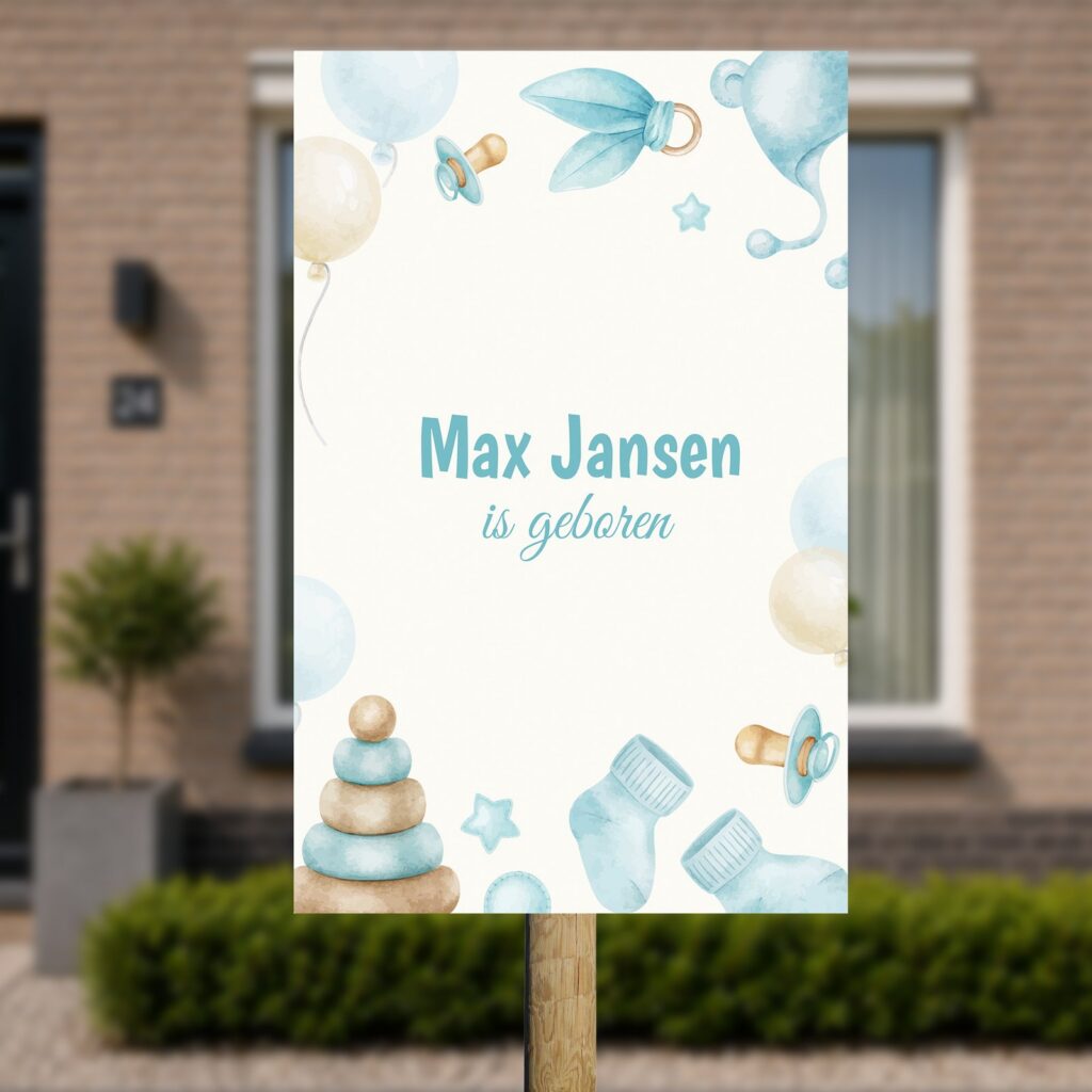 Tuinbord Geboorte - Rand baby spullen jongen