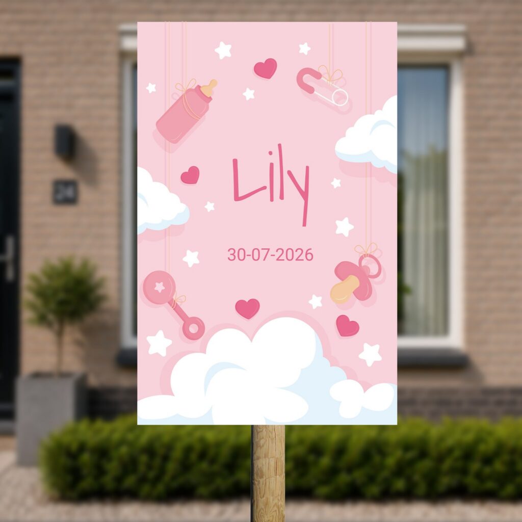 Tuinbord Geboorte - Roze