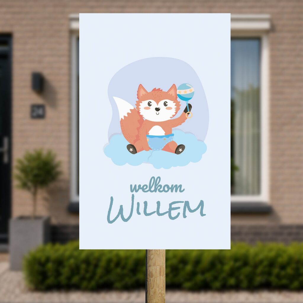 Tuinbord Geboorte - Welkom vos