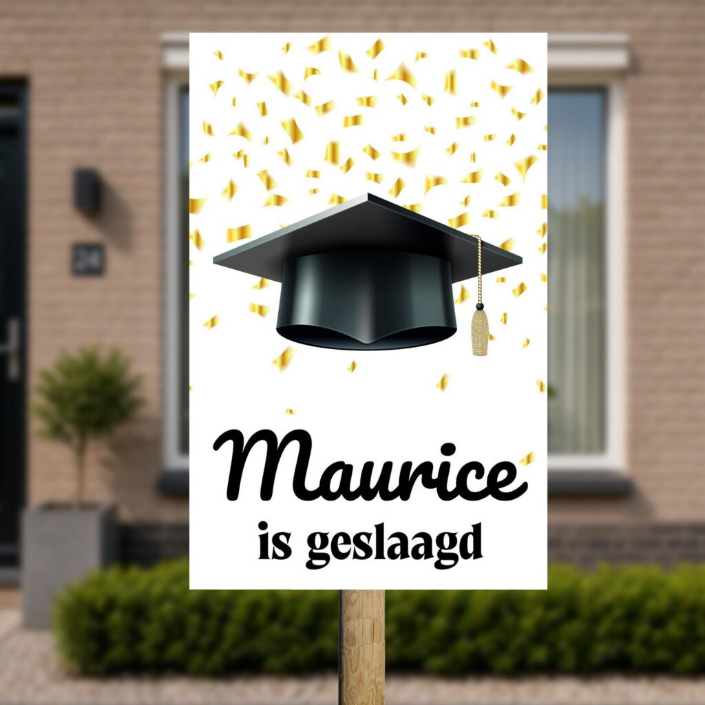 Tuinbord Geslaagd - Hoedje met gouden confetti